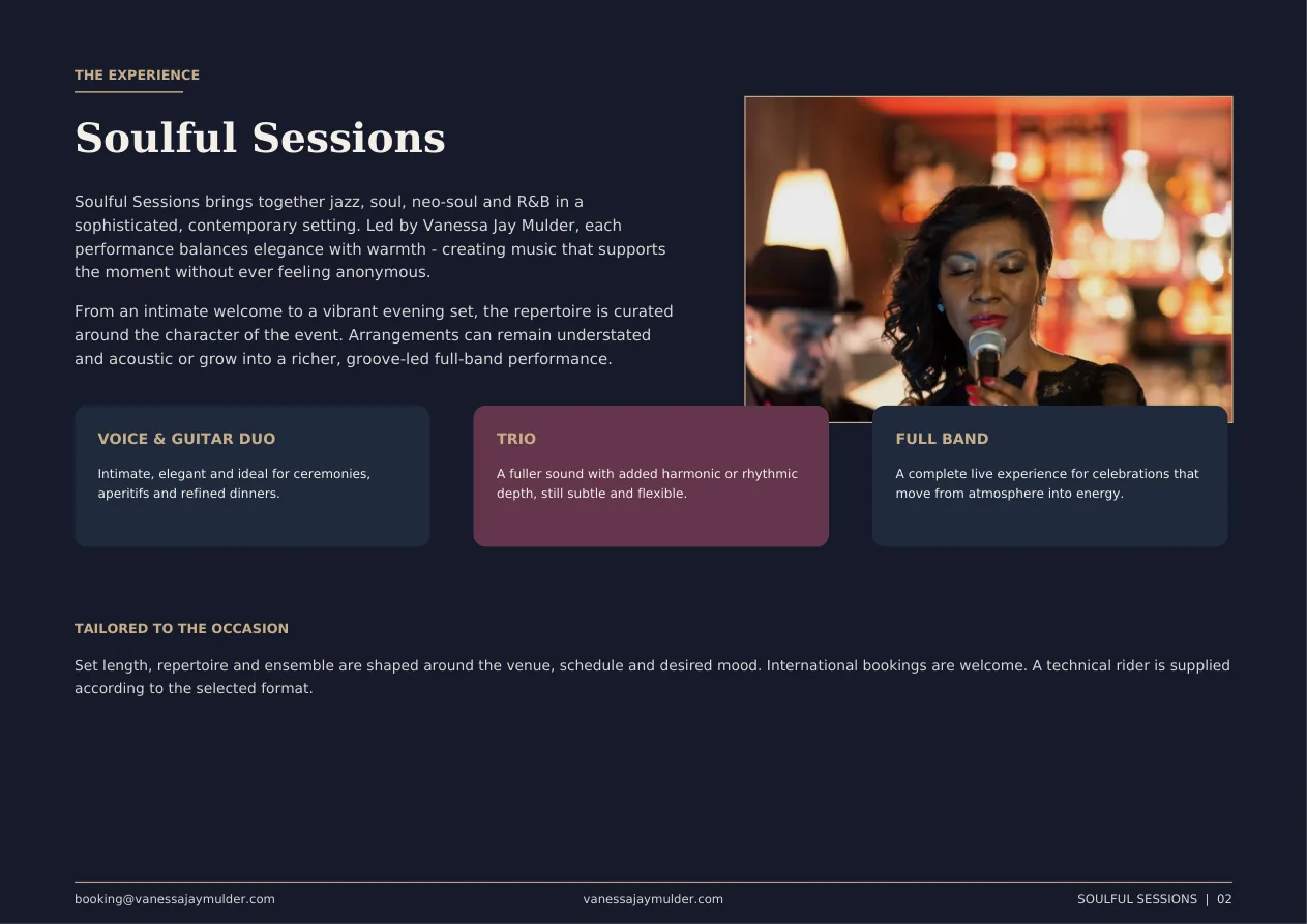 The experience – duo, trio, full band and tailored live music
